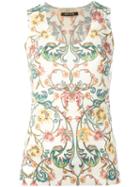 Roberto Cavalli Floral Print Tank, Women's, Size: 50, White, Silk/cashmere/wool