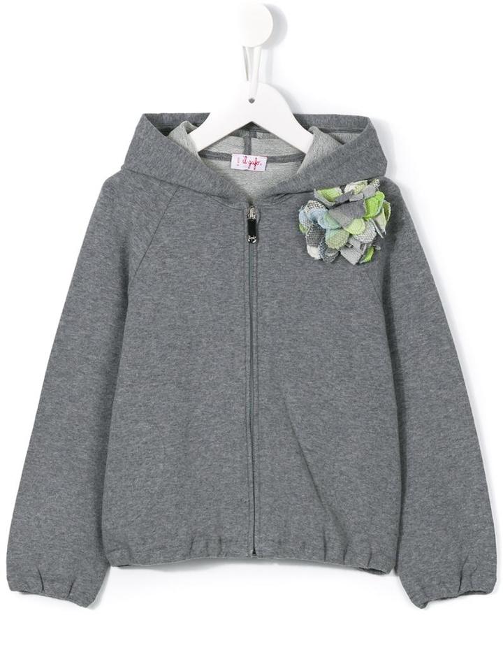 Il Gufo Flower Detail Hoodie, Girl's, Size: 8 Yrs, Grey