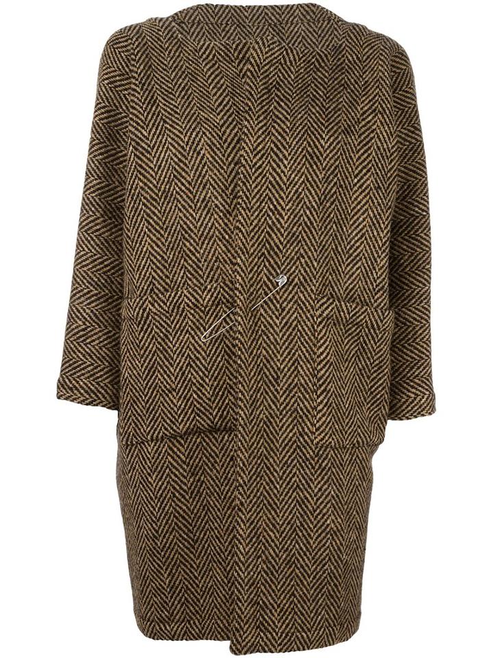 Daniela Gregis Tweed Safety Pin Coat, Women's, Brown, Wool