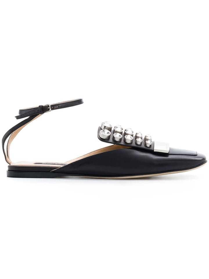 Sergio Rossi Embellished Flat Mules - Black