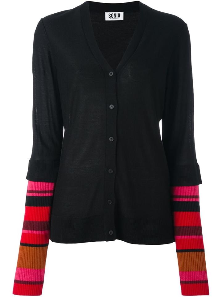 Sonia By Sonia Rykiel Ribbed Stripe Sleeve Cardigan, Women's, Size: 36, Black, Acrylic/wool