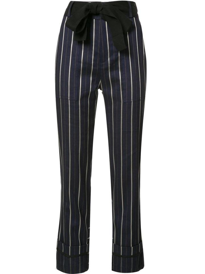 Derek Lam 10 Crosby Belted Striped Cropped Trousers, Women's, Size: 8, Blue, Viscose/linen/flax/cotton