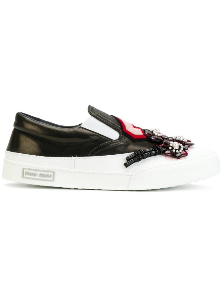 Miu Miu Embellished Slip-on Sneakers - White