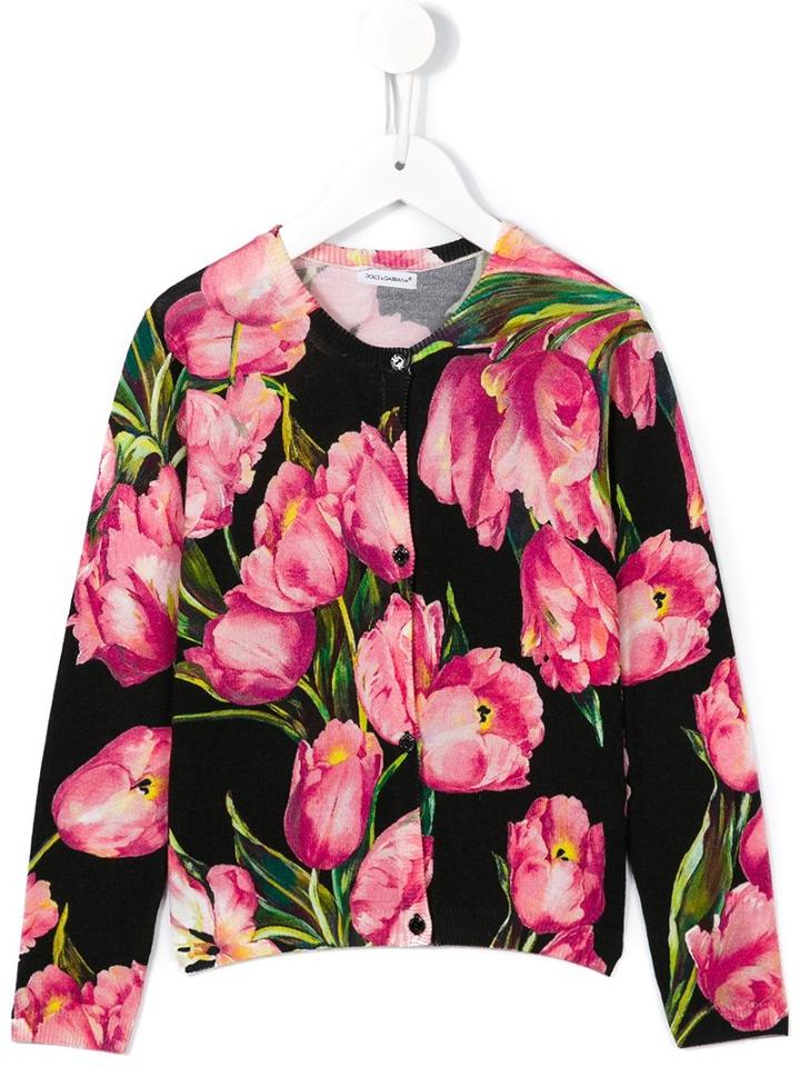 Dolce & Gabbana Kids Tulip Print Cardigan, Girl's, Size: 8 Yrs, Black