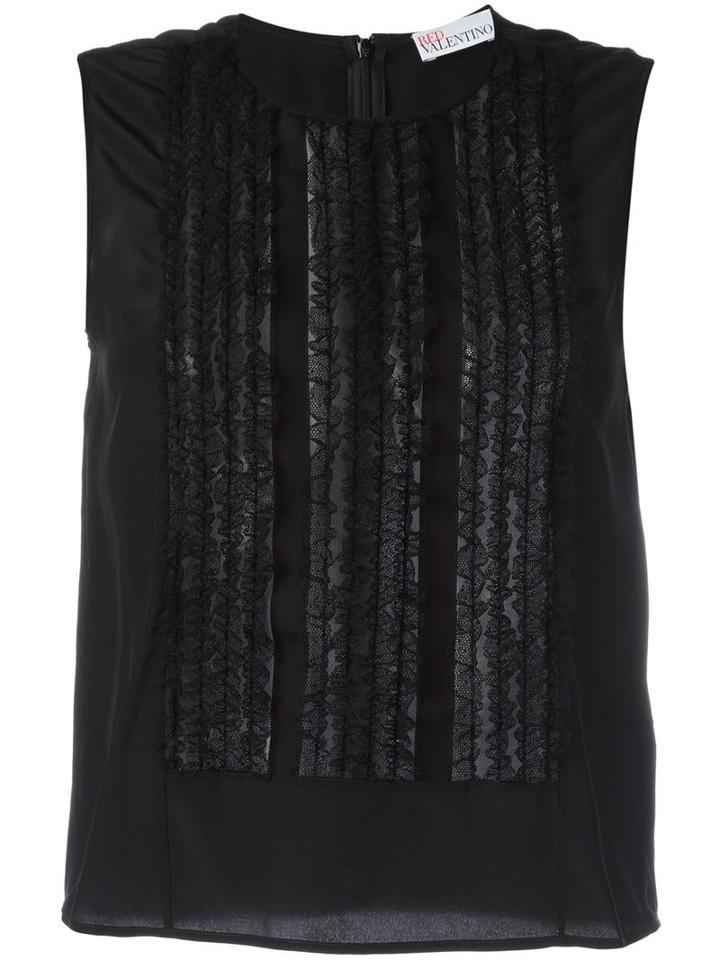 Red Valentino Ruffled Panel Tank, Women's, Size: 38, Black, Silk/polyamide