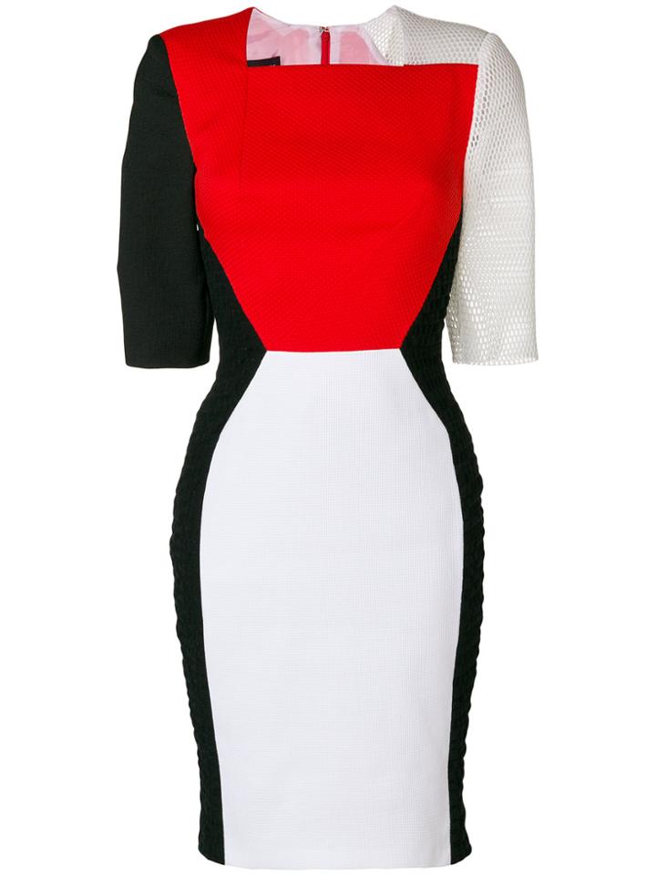 Talbot Runhof Colour Block Fitted Dress - White