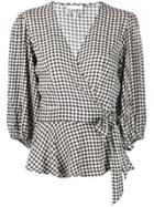 Ganni Gingham Check Wrap Blouse - Black