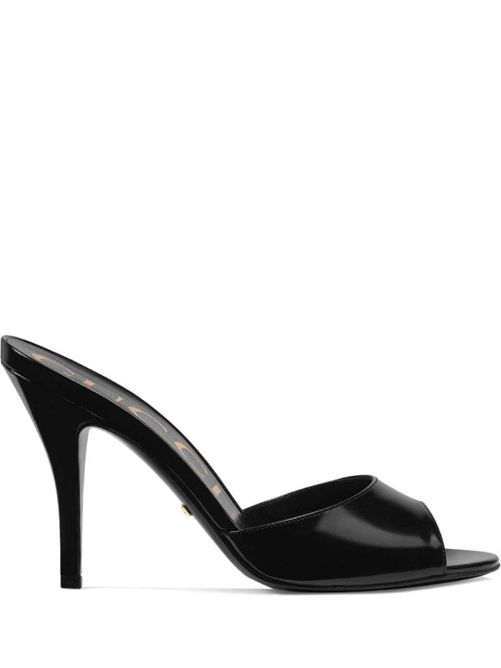Gucci Sandalo Slider In Pelle Con Tacco - Black