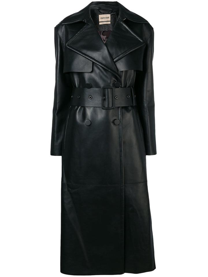 Roberto Cavalli Fringe Trim Trench Coat - Black