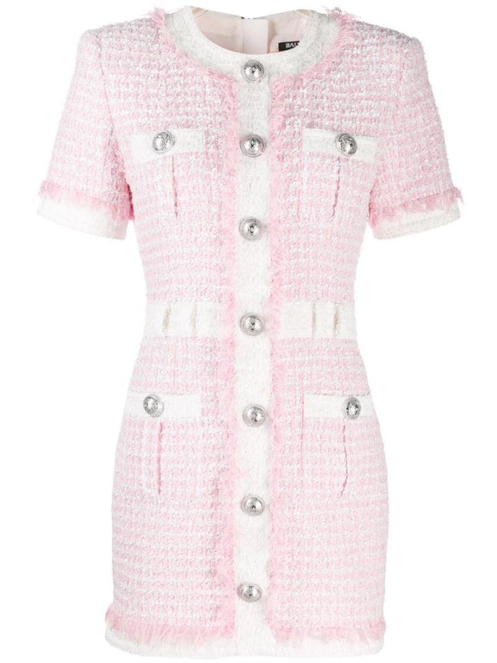 Balmain Buttoned Tweed Dress - Pink