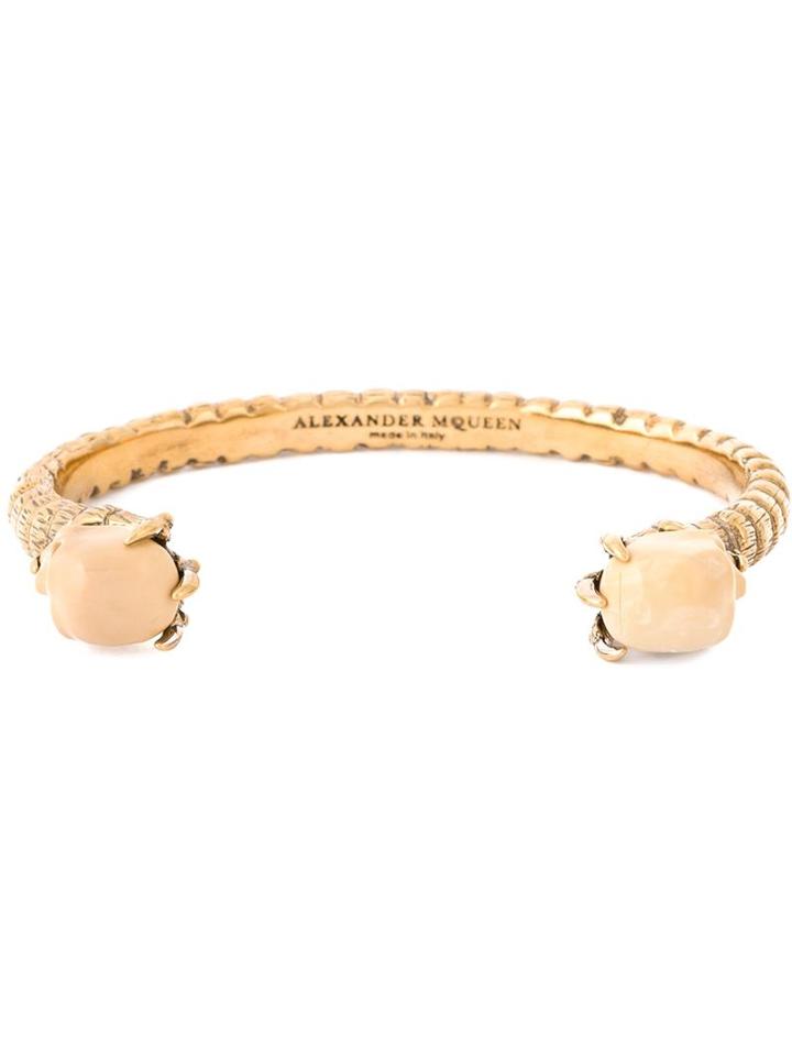 Alexander Mcqueen Claw Twin Skull Bracelet, Men's, Metallic, Metal Other