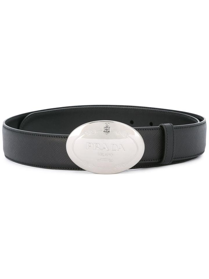 Prada Oval Logo Buckle Belt, Men's, Size: 90, Black, Leather