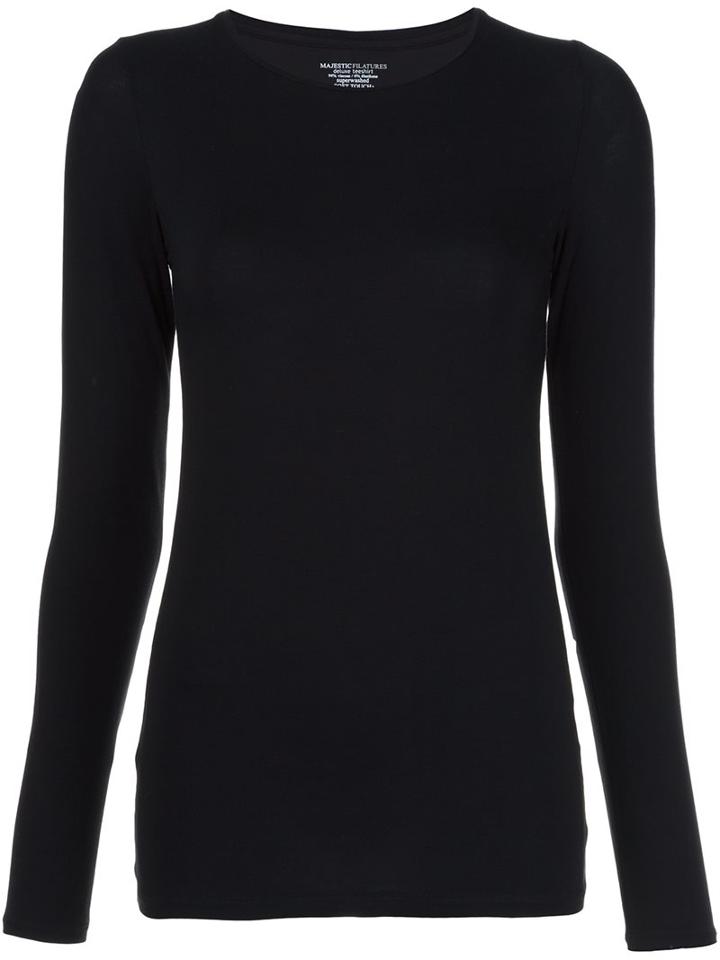 Majestic Filatures Round Neck T-shirt, Women's, Size: 2, Black, Viscose/spandex/elastane
