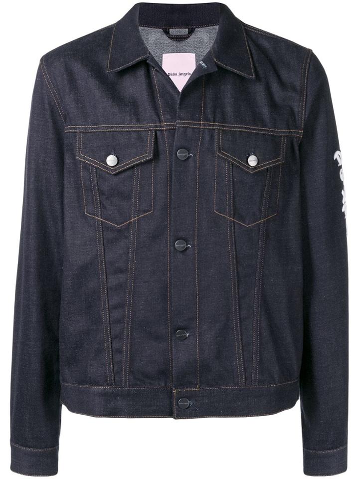 Palm Angels Back Print Denim Jacket - Blue