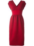 Agnona 'runway' V-neck Dress, Women's, Size: 40, Red, Silk/cotton/polyamide/wool
