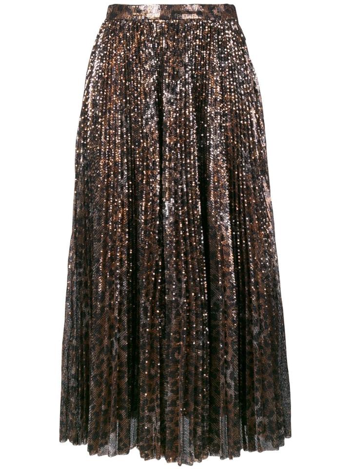 Msgm Leopard Print Glitter Skirt - Brown
