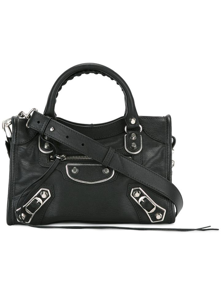 Balenciaga Front Zip Tote, Women's, Black, Lamb Skin