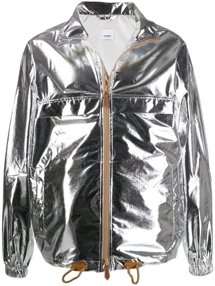 Burberry Metallic Sheen Zipped Jacket - Silver