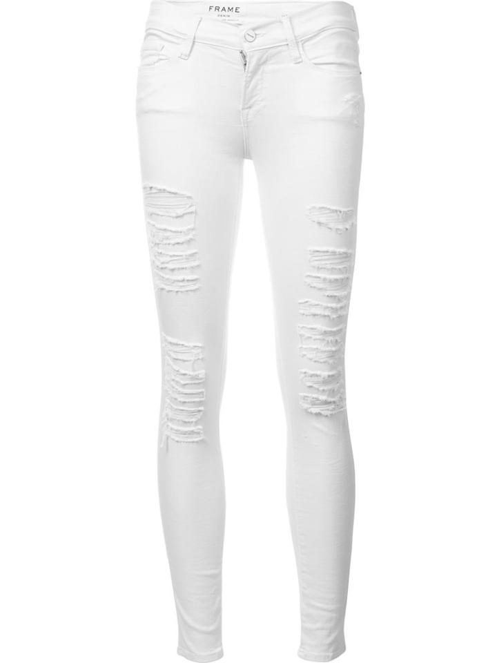 Frame Denim Distressed Skinny Cropped Jeans, Women's, Size: 26, White, Cotton/polyester/spandex/elastane
