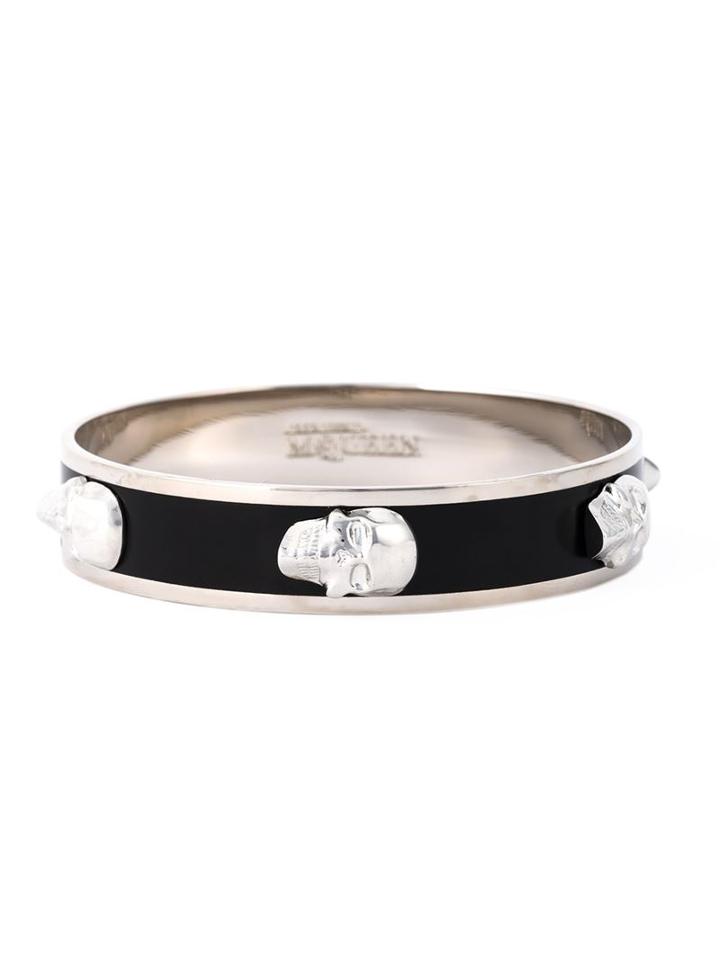 Alexander Mcqueen Skull Bangle, Women's, Black, Brass/enamel