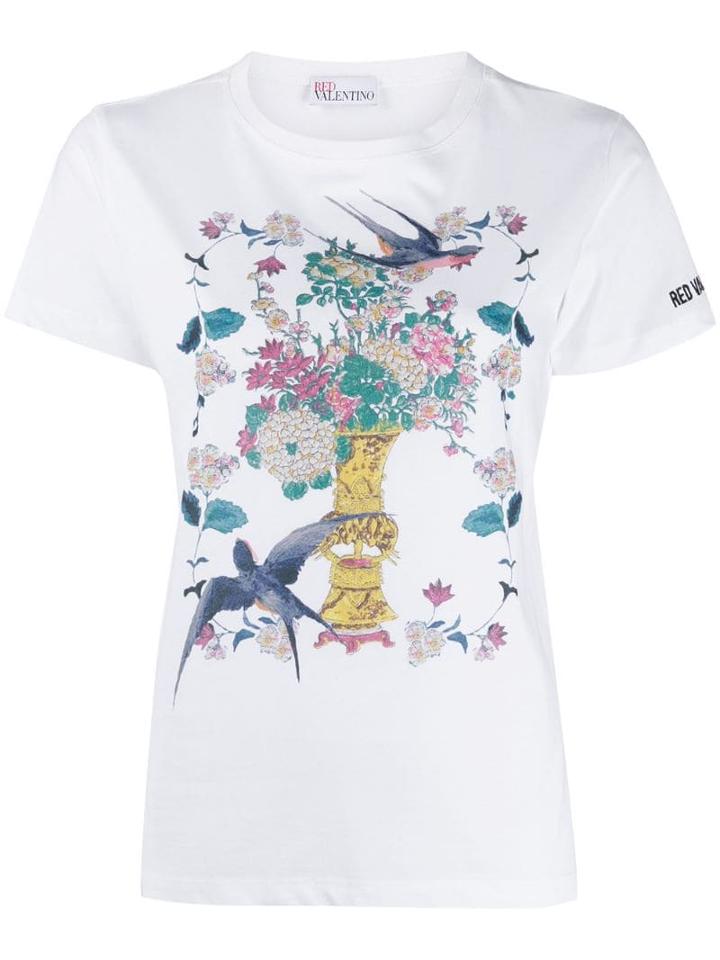 Red Valentino Floral Bird Scene T-shirt - White