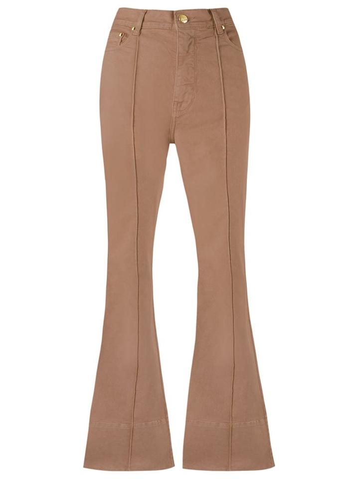 Amapô High Waist Flared Trousers, Women's, Size: 42, Brown, Cotton/elastodiene