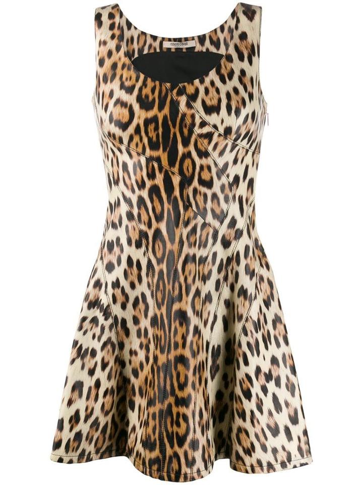 Roberto Cavalli Leopard Print Mini Dress - Neutrals