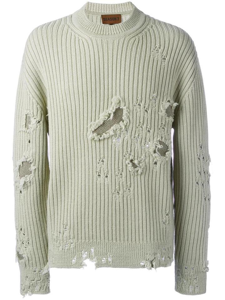 Yeezy Season 3 Distressed Jumper, Adult Unisex, Size: Medium, Green, Wool/cotton