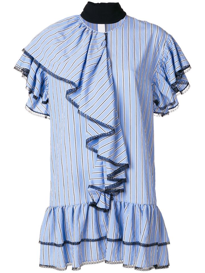 Msgm Striped Ruffle Dress - Blue