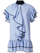 Msgm Striped Ruffle Dress - Blue