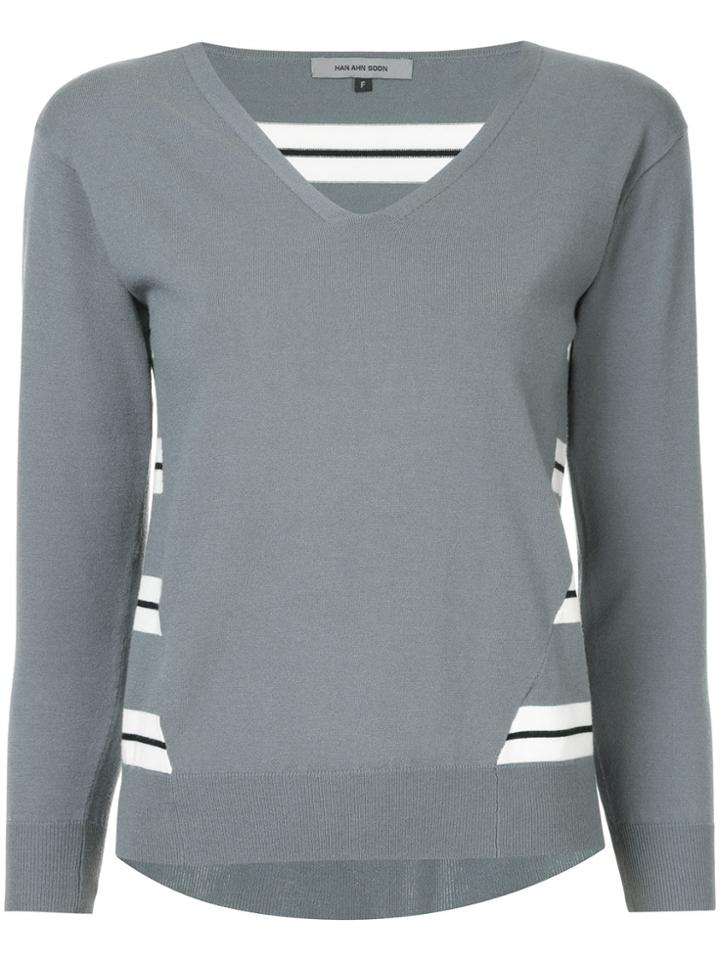 Han Ahn Soon Striped Panel Top - Grey