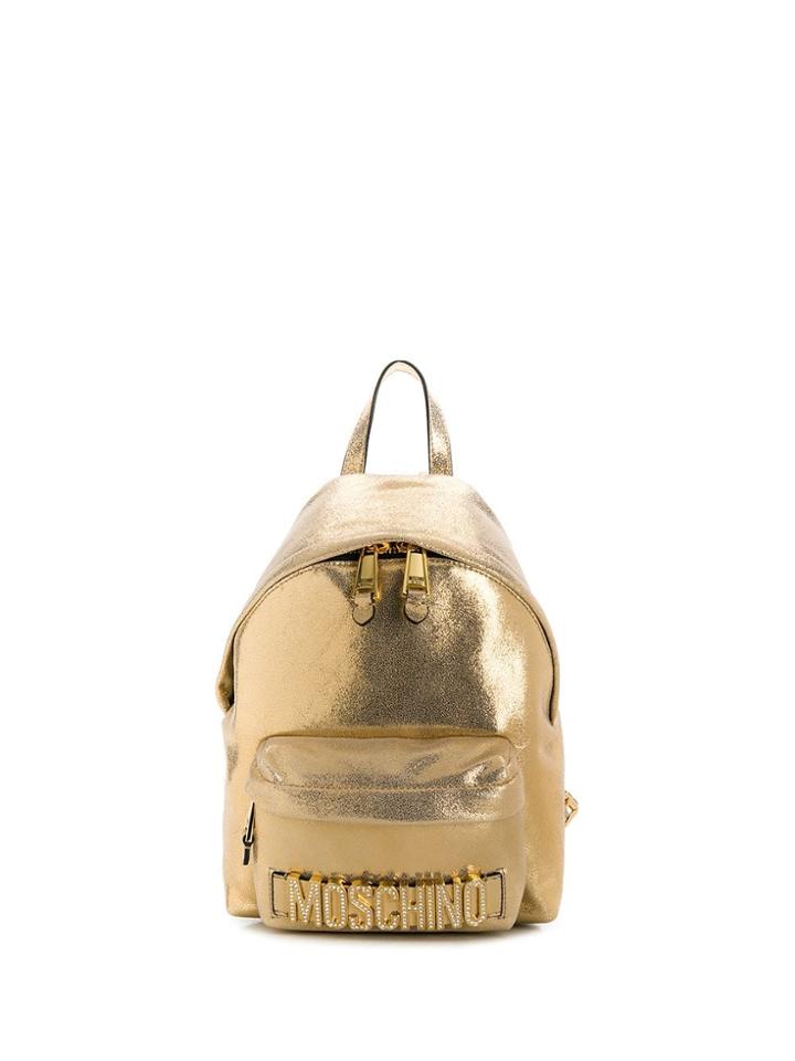 Moschino Crystal-embellished Logo Backpack - Gold
