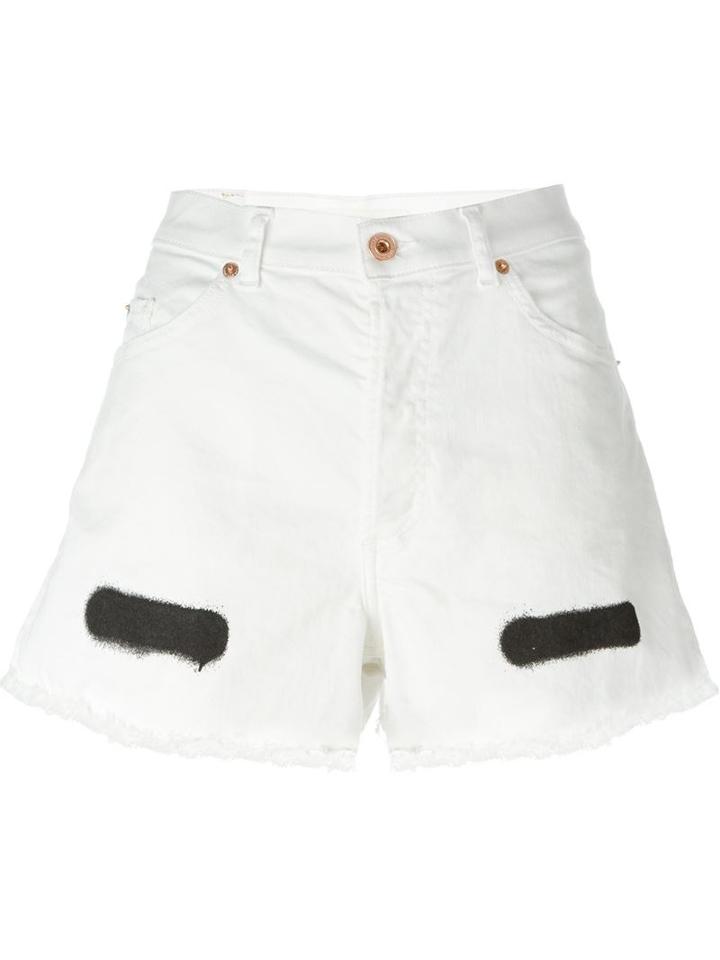 Off-white Graffiti Print Denim Shorts, Women's, Size: 27, White, Cotton/spandex/elastane