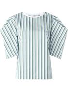 Msgm Oversized Sleeves Striped Blouse, Women's, Size: 42, White, Cotton