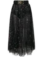 Elisabetta Franchi Floral Print Tulle Skirt - Black