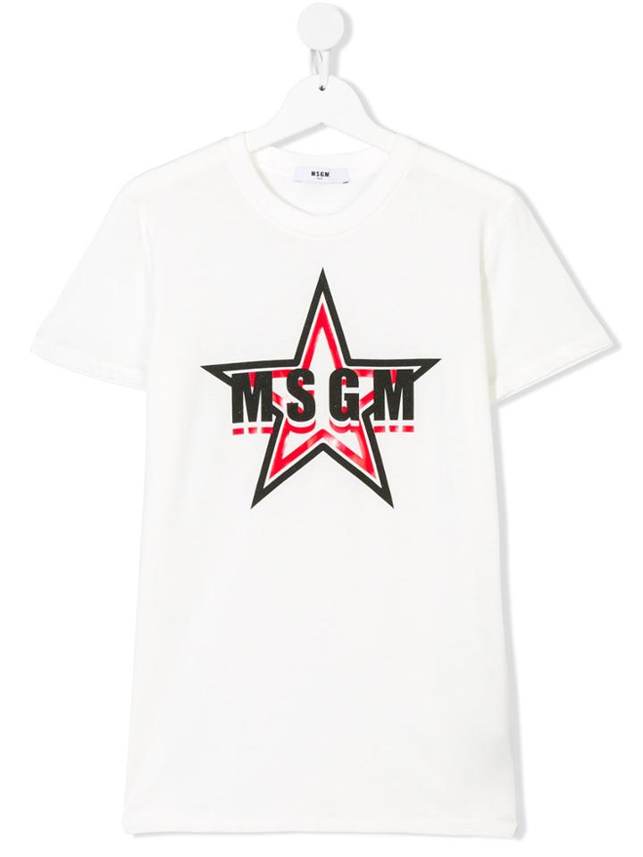 Msgm Kids Star Logo Printed T-shirt - White