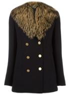 Theory Gold-tone Buttons Peacoat, Women's, Size: Small, Blue, Fox Fur/rayon/virgin Wool