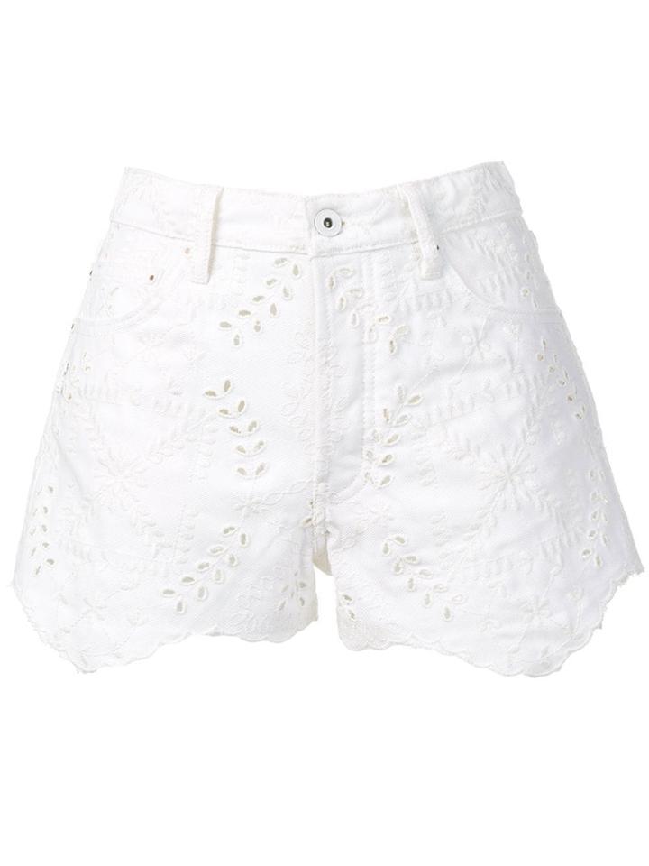 Off-white Embroidered Denim Shorts