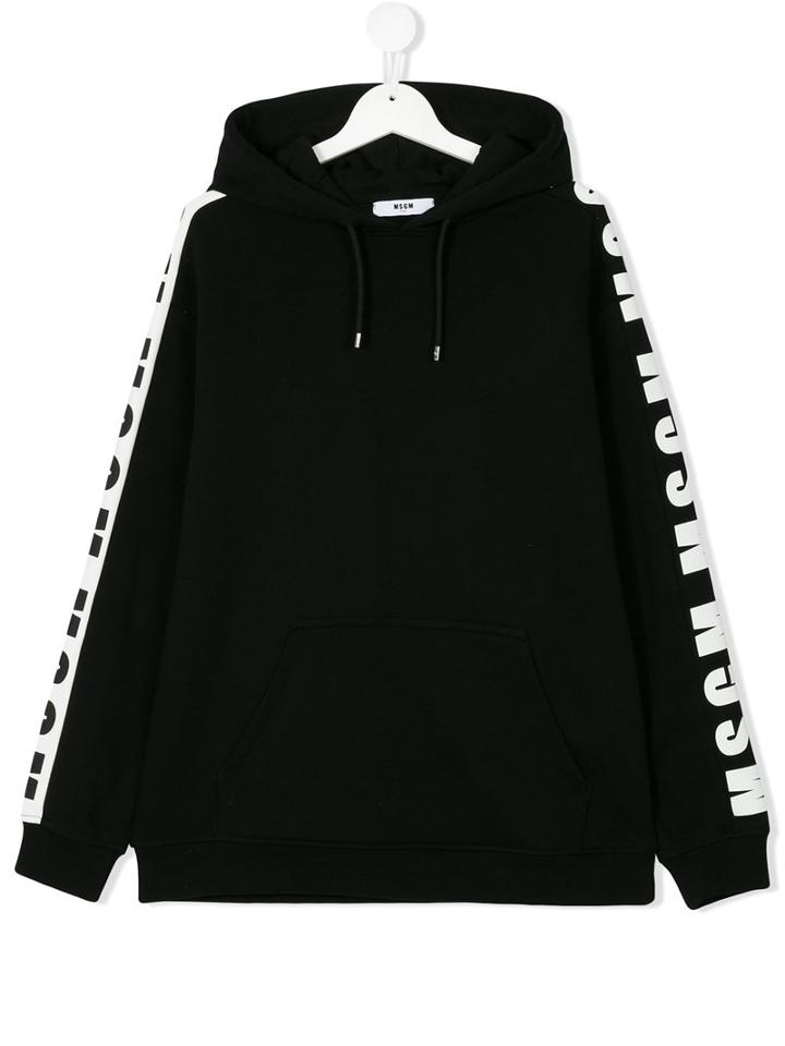 Msgm Kids - Logo Print Hoody - Kids - Cotton - 14 Yrs, Black