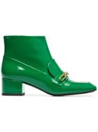 Burberry Green Link Detail Patent Leather Boots