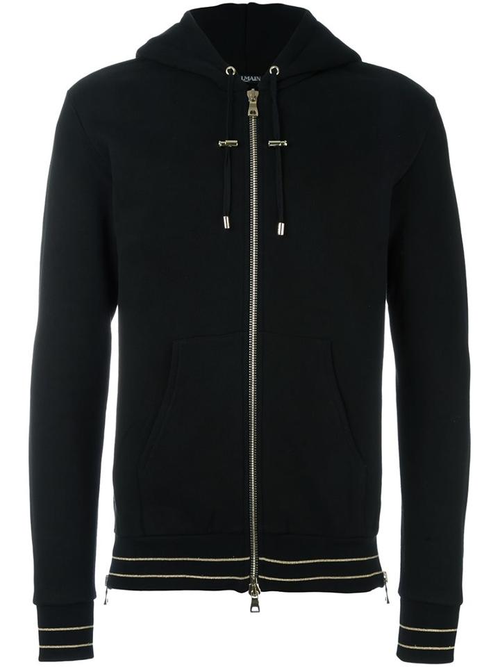 Balmain Classic Zip-up Hoodie, Men's, Size: Large, Black, Cotton