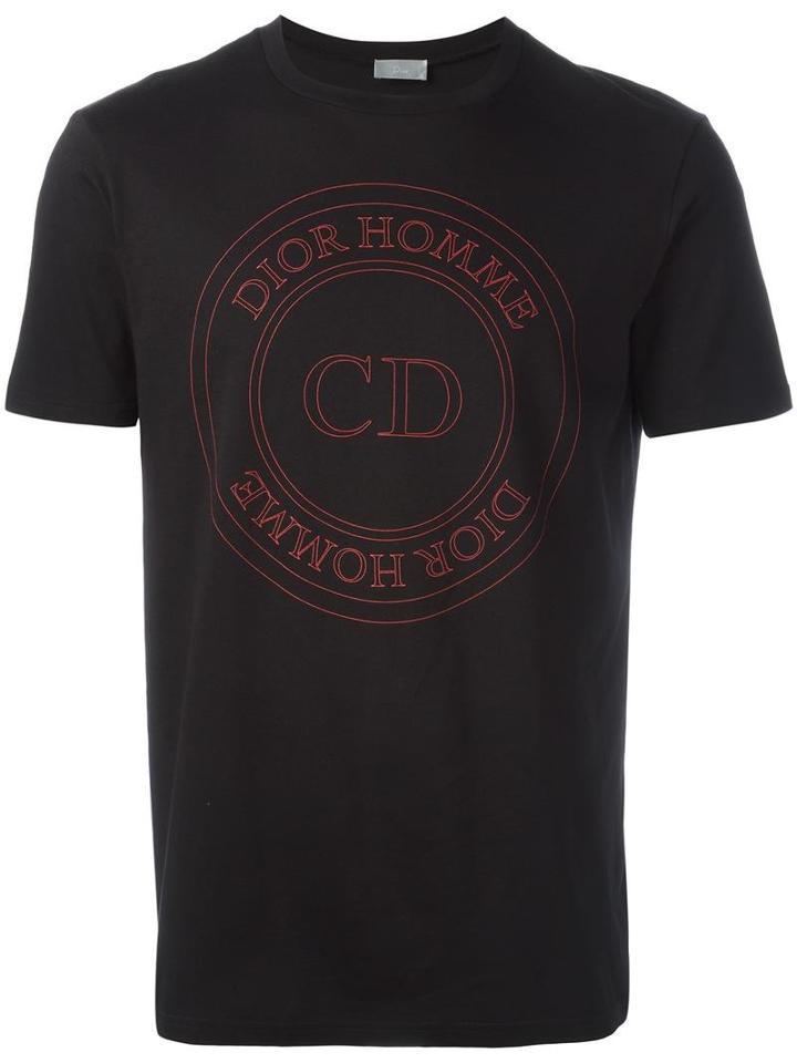Dior Logo Print T-shirt, Men's, Size: Medium, Black, Cotton
