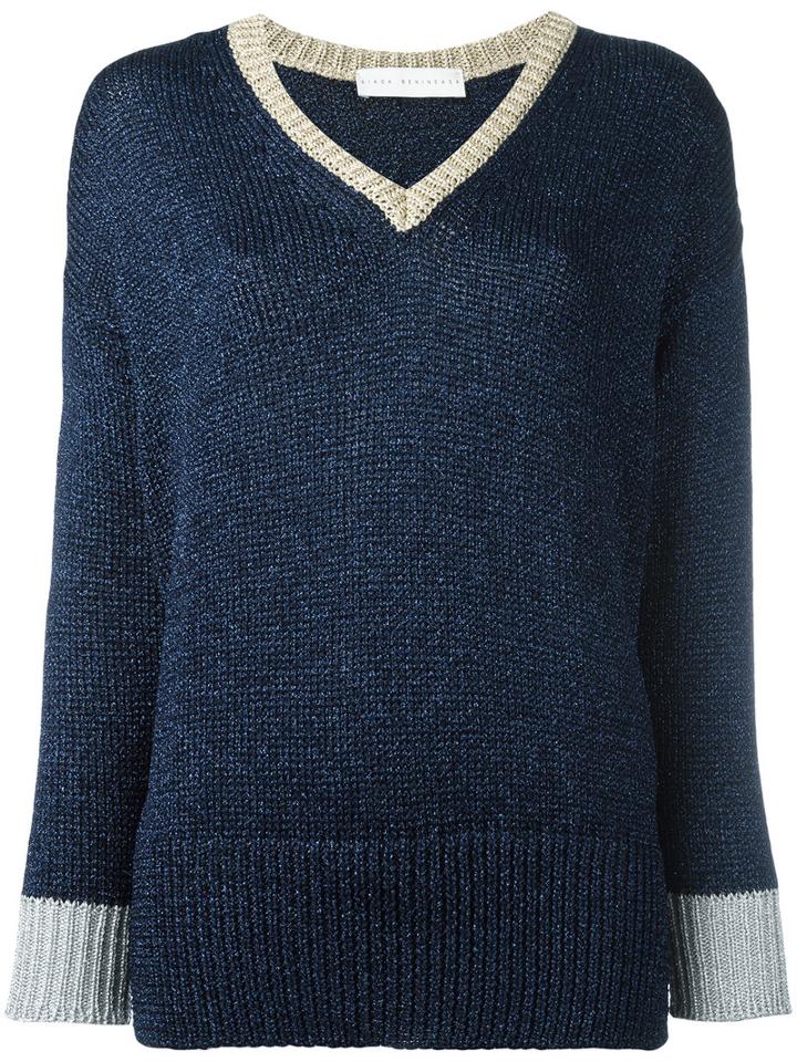Giada Benincasa Contrast V-neck Sweater, Women's, Size: Xs, Blue, Polyester/viscose