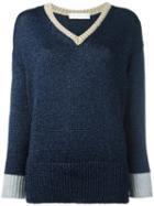 Giada Benincasa Contrast V-neck Sweater, Women's, Size: Xs, Blue, Polyester/viscose