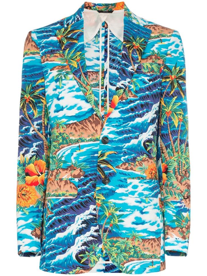 R13 Wave Print Boyfriend Blazer - Turquoise Wave Island