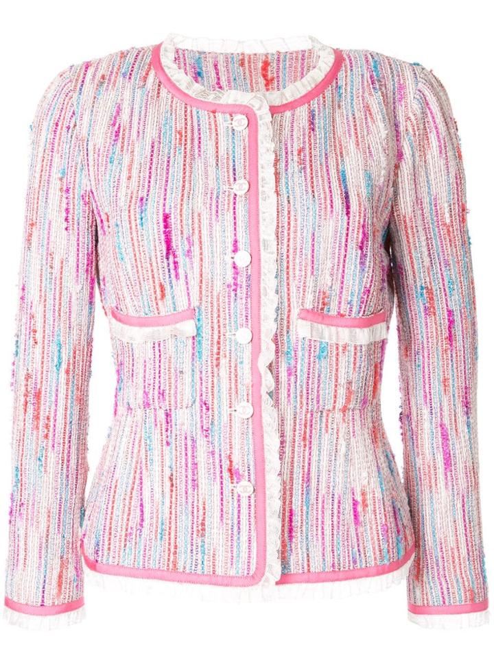 Chanel Pre-owned Ruffle Trim Tweed Jacket - Purple