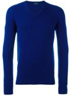 Zanone V Neck Jumper, Men's, Size: 46, Blue, Virgin Wool/angora