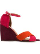 Lanvin Crossover Strap Wedge Sandals - Red