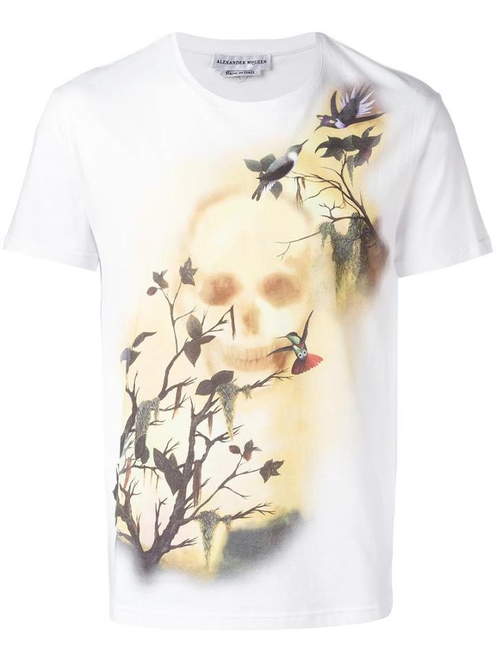 Alexander Mcqueen Floral Skull T-shirt, Men's, Size: Xl, White, Cotton