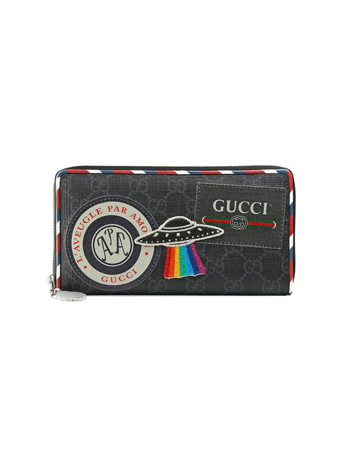 Gucci Night Courrier Gg Supreme Zip Around Wallet - Black
